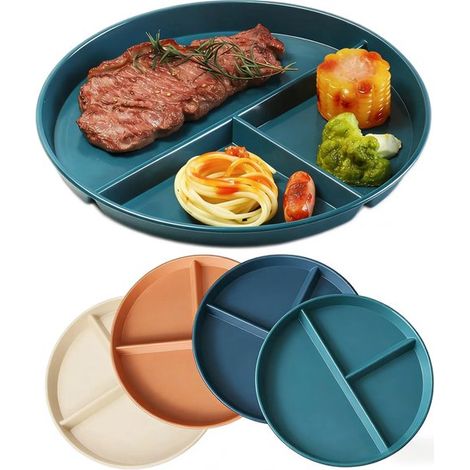 Zerbrechliches Kinderteller-Set – 4-teilig – 23 cm, 3 Fächer – mikrowellengeeignet, spülmaschinenfest – Einzelne Familienteller (1/5)