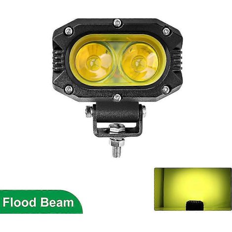 Phares LED Braveway (1 pièce) pour voiture, moto, camion, tracteur, remorque, SUV, quad, feu de travail LED tout-terrain 12 V/24 V, antibrouillard - 12D JAUNE F (1/4)