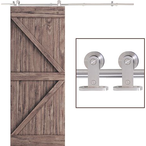 Wooden Sliding Door Kit Stainless Steel Smooth Operation Hardware Track Kit System Unit  Single Door 2000mm (1/5)