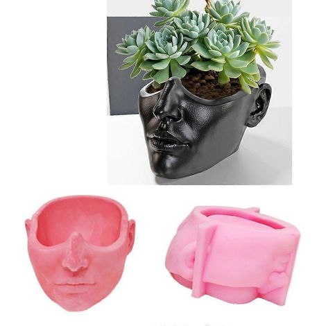 Moules à vases en forme de figurine de visage humain pour la fabrication de vases pour plantes succulentes (1/4)