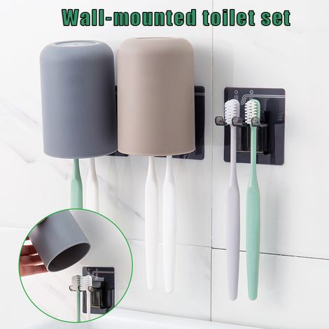 Porte-brosse à dents mural avec gobelet pour bain de bouche (1/5)
