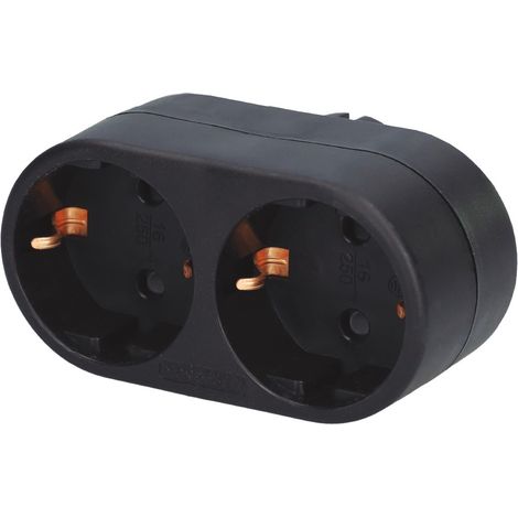 Ladrón de doble salida (3680W máximo) fabricado en polipropileno color negro (1/5)