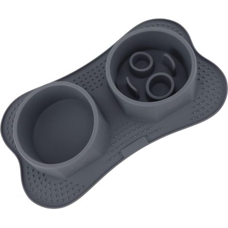 Bols à Double Alimentation en Silicone avec Tapis Anti-Débordement pour Animaux, Set de Plats à Nourriture Lente pour Chiens et Chats, Durable et Facile à Nettoyer, Scène d'utilisation : Chats et Chie (1/5)