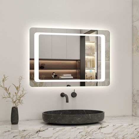 700x500mm Bathroom Wall Mirror with LED Lights,with Demister Pad,Touch Sensor,IP44,Landscape or Portrait - Acezanble (1/4)