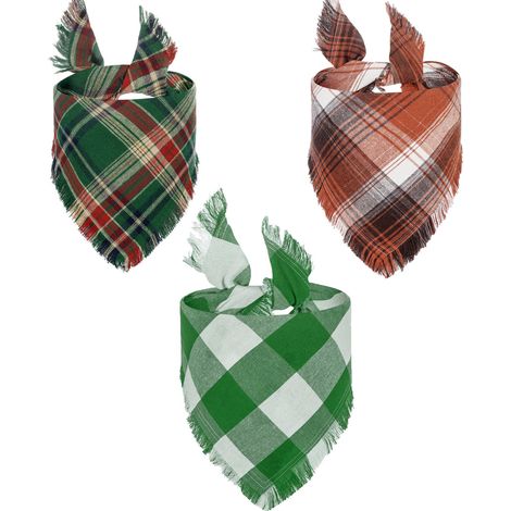 Plaid Triangle Scarf - Cotton Pet Scarf - For Dogs Cats - Fringed Design - 65x45x45 Cm - Set Of 3 (1/5)