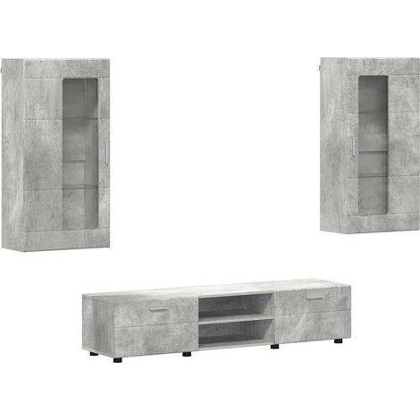 Ensemble meuble TV FLORIN Gris béton Bois d'ingénierie (1/5)