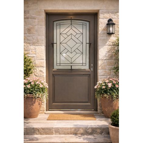 Gd Menuiseries – Porte d'entrée bois vitrée Elodie gris RAL 7039 – Hauteur 215 cm – Largeur 90 cm – Ouvrant à gauche pour installation extérieure - 215xl