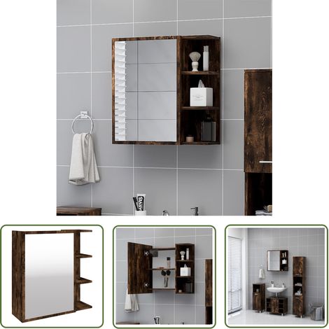The Living Store Bad-Spiegelschrank Räuchereiche 62,5x20,5x64 cm Holzwerkstoff - Holzschrank - Badezimmermöbel - Spiegelschrank - Wandmontage - Rauchfarbe (1/5)