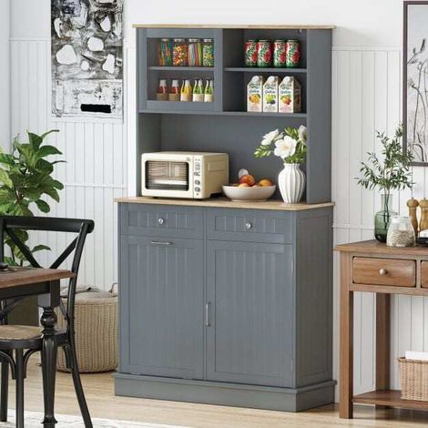 Kitchen cabinet for 45L waste bin with 2 drawers & adjustable shelves, sideboard cabinet, grey (1/5)