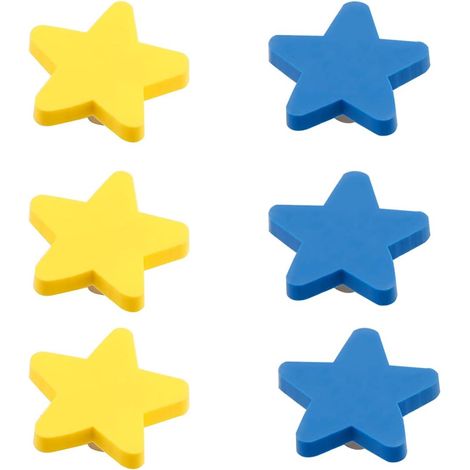 Lot de 6 boutons de tiroir en caoutchouc souple, motifs étoiles bleu et jaune pour enfants. (1/5)