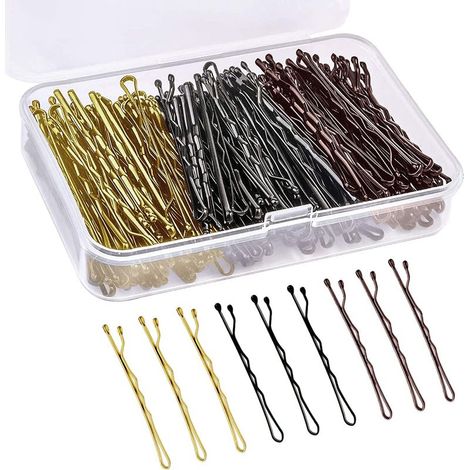 Lot de 150 Épingles à Cheveux Multicolore (50 Or + 50 Noir + 50 Marron) 5cm avec Boîte - Kit Pince Plate Cheveux Polyvalent (1/5)