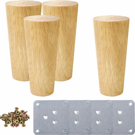 MINKUROW Tischbeine aus Holz, 15 cm, Set mit 4 konischen, abgeschrägten Möbelbeinen aus Massivholz, Ersatz-Möbelbeine mit Befestigungsplatten und Schrauben für Sofa, Bett, Schrank, Couch, Stuhl (verti (1/5)