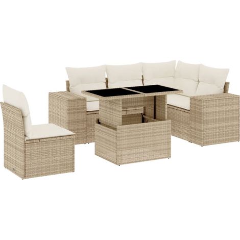 Set Divano da Giardino 6 pz con Cuscini Beige in Polyrattan vidaXL (1/5)