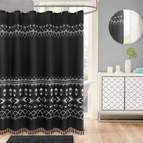 Shower Curtain 180 x 180 cm Black Bohemian Shower Curtain Waterproof Printed Polyester Shower Curtain MUMU (1/3)