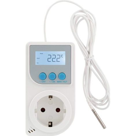 Xavax 137288 - Regolatore di temperatura con sensore (presa termostatica per raffreddamento, termostato per presa per terrario, serra), bianco/blu (1/5)