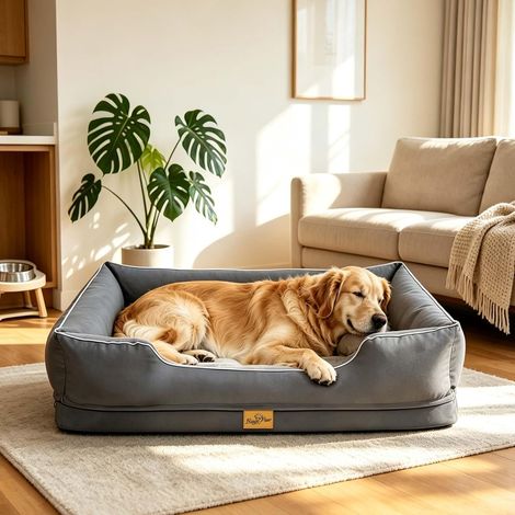 Panier Chien Déhoussable et Orthopédique, 111 x 88 cm, Gris (1/5)