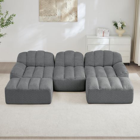 FloraGrace sofa modulable 3 places tissu polaire granulé gris, sans montage (1/5)