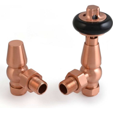 West Faringdon Angled Thermostatic Radiator Valve and Lockshield - Brushed Copper (1/5)