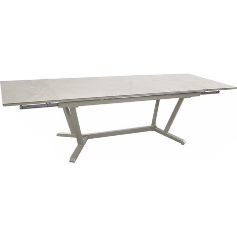 PROLOISIRS Table extensible - VITA - Aluminium époxy crème - Plateau céramique Kedra Praline A 6 mm - 180/230/280 x 100 cm