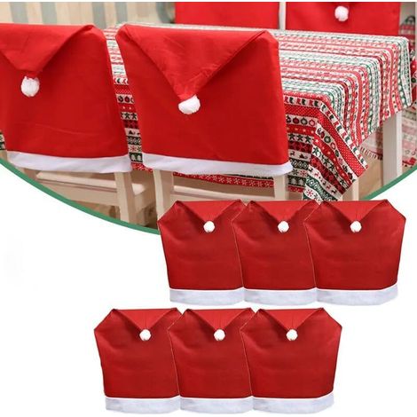 Ensemble de 6 housses de chaises de Noël en tissu non tissé, avec bonnet de Père Noël rouge (1/5)