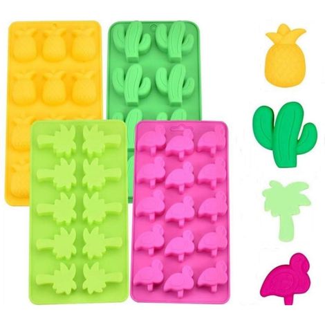 Silikonformen 4er Set: Ananas, Kaktus, Flamingo, Palme für Eis, Schokolade, Süßigkeiten
