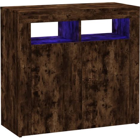 Aparador buffet cómoda armario mueble organizador cocina salón salón con luces LED 80 x 35 x 75 cm marrón 020029892 (1/5)