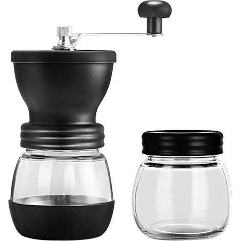 Moulin à Café Manuel Portable en Acier Inoxydable avec 2 Bocaux en Verre, Broyeur à Main pour Espresso, Maison, Bureau, Voyage et Camping (1/5)
