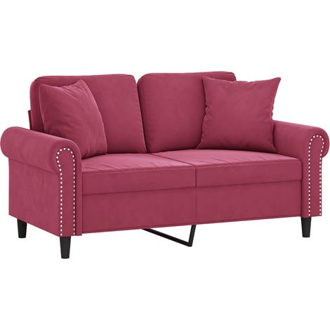 vidaXL Divano a 2 Posti con Cuscini Rosso Vino 120 cm in Velluto (1/4)