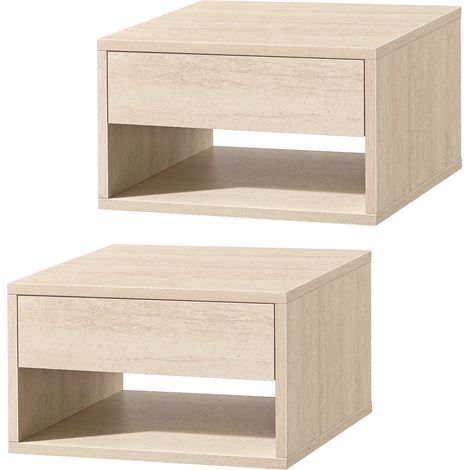 Table de Chevet Lot de 2, Table de Nuit Suspendue avec Tiroir, Petit Meuble, 40 x 35 x 23 cm, Beige (1/5)