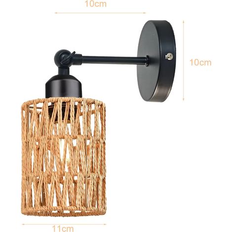 Applique murale corde de chanvre et rotin rétro sans ampoule – lampe murale E27 pour chambre, salon et chevet