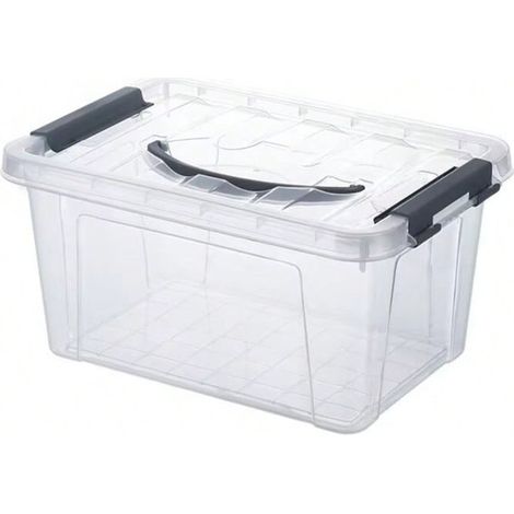 Boîte de rangement en plastique - Transparent avec couvercle - Dimensions : environ 29 x 20 x 14cm(Gris) (1/2)