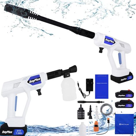 Cordless Pressure Washer, 21V High Power Washer 12Bar Portable Pressure Washer with 2 Pack Battery, 180L/H Compact Pressure Cleaner, 16.5FT hose White Electric Jet Washer for Patio and Car Washing (1/5)