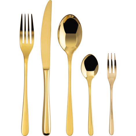 Set de couverts de table pour 12 personnes, 60 pièces en acier inoxydable, finition PVD, passent au lave-vaisselle, doré (1/5)