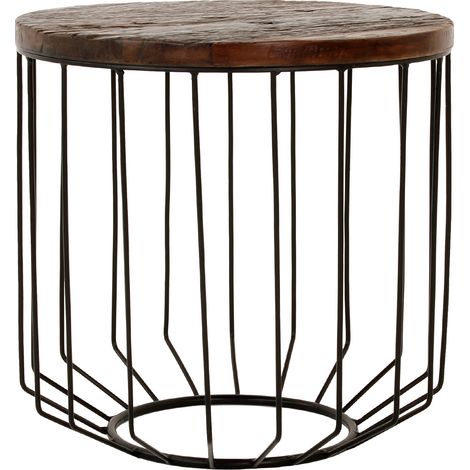 WOMO-DESIGN Massivholz Couchtisch rund Ø 50x50 cm, Natur, Unikat, handgefertigt aus Altholz, Metallgestell Metallkorb, Schwarz, Moderner Wohnzimmertisch Beistelltisch Sofatisch Korbtisch Kaffeetisch