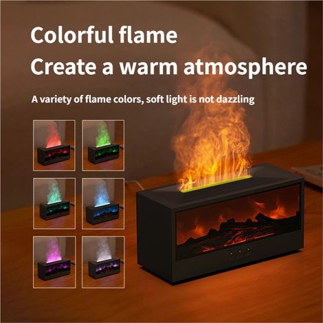 Diffuseur d'huiles essentielles, design flamme de cheminée - humidificateur d'aromathérapie, 7 couleurs de flamme, silencieux, 150 ml, télécommande. (1/5)