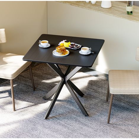 Mesa de centro 80x80x75 cm de madera y metal negro, fácil de montar para salón moderno FloraGrace (1/5)