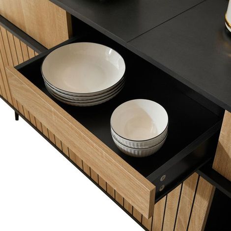 Buffet 160 L x 40 P x 80 H avec 4 portes coulissantes et 1 tiroir,Commode Avec espace de rangement cuisine/Salon/Salle à manger (1/5)