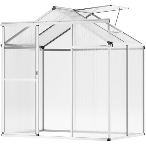 Mophorn Polycarbonate Greenhouse, 6 x 4 Ft, outdoor, adjustable vents and sliding door for backyard gardening.