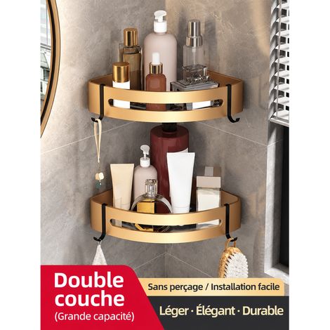 Étagère d'angle panier triangulaire double niveau noir et doré sans perçage réf 9447 800 g – Livraison gratuite