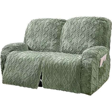 Lot de 6 housses de canapé inclinable 2 places en peluche jacquard géométrique douce et moelleuse, antidérapantes et dotées d'un élastique en bas, pour enfants, chats et chiens (vert, 2 places) (1/5)