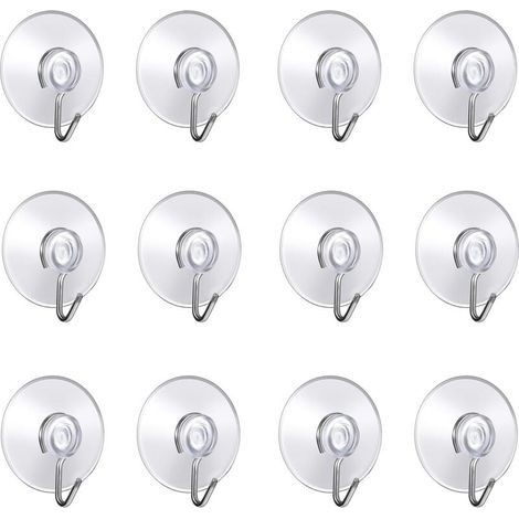 Lot de 12 Crochet Muraux avec Ventouse d'Aspiration,Petites Ventouses Plastiques avec Crochet Ronde pour Salle de Bains et Cuisine ((4cm)) (1/4)