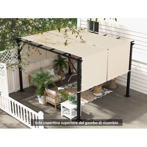 Voile d'ombrage pour pergola 3x3 m, polyester kaki avec poches et sangles, 488x122 cm, auvent de protection résistant aux intempéries. (1/5)
