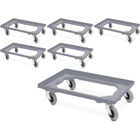 BRB Lot de 6 roulettes de transport avec roulettes silencieuses, pour récipient de 600 x 400 mm ou 2 roulettes de 400 x 300 mm (gris) (1/2)