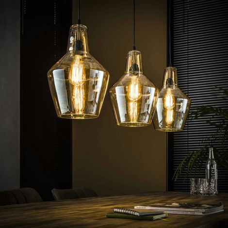 Suspension vintage en verre ambré 3 lampes LUCKNOW (1/4)