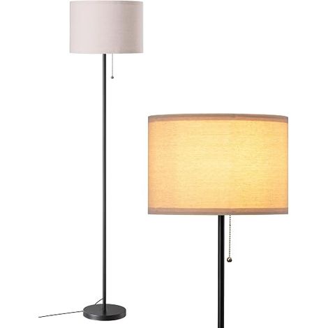 Lampadaire Salon, Abat-Jour en Lin, 2700 K, Noir (1/5)