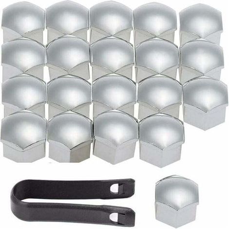 Lot de 20 cache-écrous de roue 17 mm avec extracteur Argenté (1/4)
