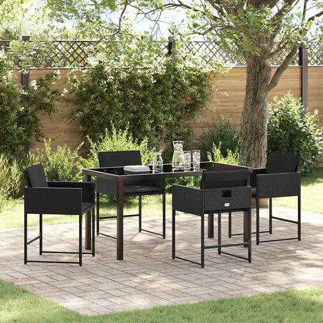 Garten Essgruppe mit Kissen 5 pcs Schwarz Poly-Rattan (1/5)