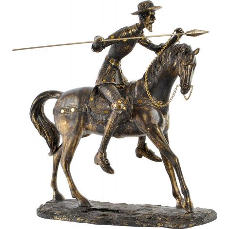 Statue Don Quichotte style rétro en résine gris vintage - Gris patiné effet ancien