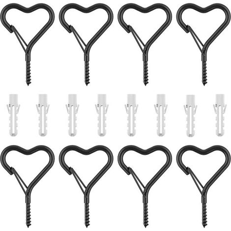 Un set di 8 ganci a forma di Q con anelli di sicurezza, resistenti al vento, adatti per luci da esterno, a forma di cuore... (1/4)