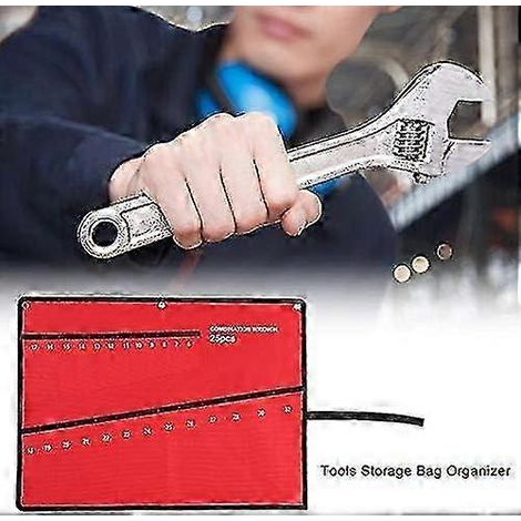 Sac à outils enroulable 25-26 pour clés, organisateur de rangement multipoches pour clés réglables pour les bricoleurs et les menuisiers (25 poches) (1/4)